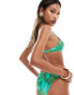 South Beach shiny abstract print high leg bikini bottom in green