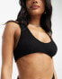 ASOS DESIGN Amy mix and match crinkle skinny scoop crop bikini top in black - BLACK