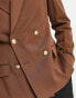 ASOS DESIGN wedding skinny double breasted blazer with gold buttons in chocolate brown