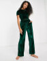 Missguided Tall velvet pyjama set in green