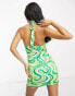 NaaNaa ring detail plunge green swirl dress