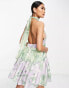 ASOS DESIGN halter tiered voile mini dress with tie back detail in mixed print