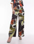 Topshop co ord abstract artsy print satin trouser in multi - MULTI