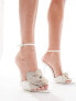 Public Desire Alexia mid heeled sandal with embellished flower in cream satin