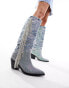 Azalea Wang Domingo western fringe embellished knee boots in denim