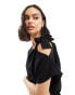 ASOS DESIGN tie shoulder blouson midi dress in black