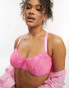 ASOS DESIGN Curve Nina sheer floral lace balcony bra with picot trim in pink