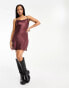 Wednesday's Girl satin cowl neck polka dot mini dress in burgundy