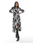 New Look tie waist midi shirt dress in black and white swirl print