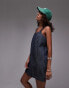 Topshop denim tailored pinafore dress in indigo stripe