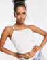 ASOS DESIGN Petite linen square neck sun top with lace up back in white