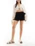 Stradivarius linen look wrap mini skort in black