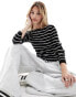 ASOS DESIGN knitted boat neck long sleeve top in mono stripe