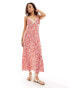 Wednesday's Girl floral bloom lace insert midaxi cami dress in red