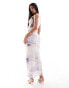 ASOS DESIGN cut out dress with frill maxi dress in purple lotus print