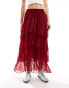 Miss Selfridge chiffon tiered maxi skirt in red