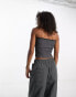 Pull&Bear acid wash ribbed bandeau top co-ord in grey