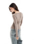 Cotton On scoop rib long sleeve top in taupe