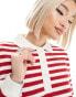 Daisy Street boxy rugby sweatshirt in cherry red stripe