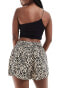 Pieces floaty shorts in beige animal print