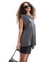 ASOS DESIGN oversized tank top with pink rock graphic in washed charcoal