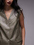 Topshop oversized faux leather waistcoat in sage