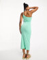 Pieces one shoulder slinky midi dress in green