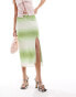 Monki mesh midi skirt with side split in green ombre stripe