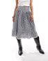 Reclaimed Vintage drop hem prairie skirt with bow details in blue and white gingham