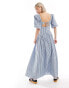 Glamorous volume sleeve square neck drop waist maxi dress in blue stripe