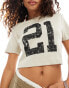 Noisy May cropped football jersey with 21 print in light grey