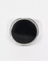 ASOS DESIGN round signet ring with black enamel in burnished silver