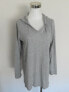 Style & Co Women's V Neck Hoodie Ribbed panels Long Sleeve Sweater Gray S