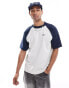 Hollister back print heavyweight boxy fit raglan baseball t-shirt in grey marl/navy