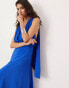 ASOS EDITION halterneck back detail maxi dress with full skirt in blue