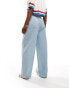 Pimkie drawstring paperbag waist wide leg trousers in baby blue