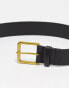 ASOS DESIGN smart leather belt with gold buckle in black