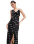 ASOS DESIGN satin cowl midaxi dress with cut out waist and graduated hem in polka dot