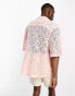 ASOS DESIGN dropped shoulder oversized revere shirt in light pink lace