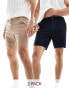 ASOS DESIGN 2 pack skinny chino shorts in stone & dark navy save