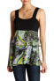 Papillon 156268 Women's Ruffle Print Tank Top Sleeveless Green Sz. Small