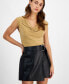 Women's Belted Faux-Leather Wrap Skirt, Created for Macy's