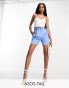 ASOS DESIGN Tall side pocket mom short with linen in cornflower blue