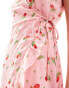 Wednesday's Girl ruffle sleeve wrap mini tea dress in pink floral