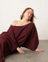 ASOS EDITION Curve satin slouchy off shoulder maxi dress in burgundy