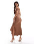 ASOS DESIGN sculpting jersey off shoulder midi dress with gauging detail in camel