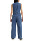 Women's Cotton Button-Front Sleeveless Jumpsuit