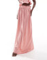 In The Style exclusive satin floaty maxi skirt co-ord in rose pink