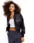 Pimkie leather look bomber jacket in vintage black