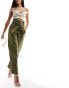 & Other Stories belted high waist straight leg trousers in dark khaki